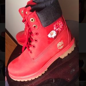 Red Timberland Boots Flower Embroidery Ltd. ed.